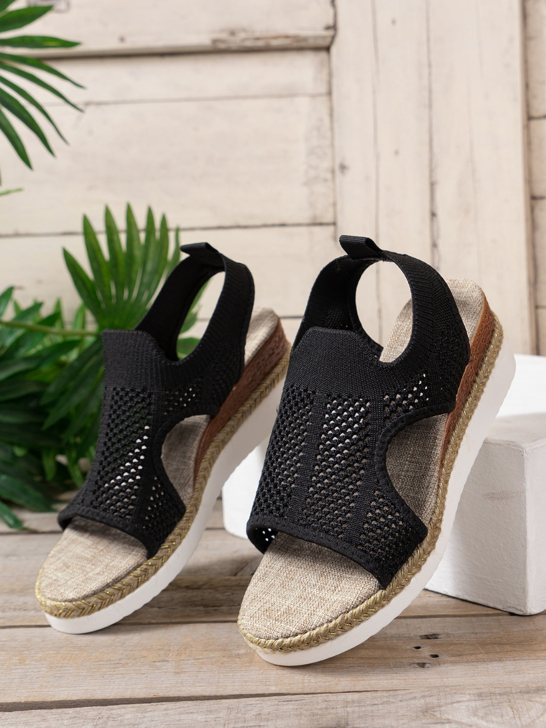 Open Toe Woven Wedge Sandals