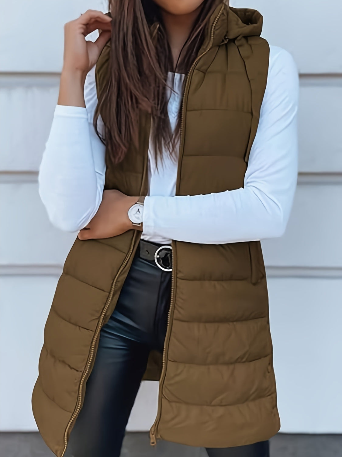 Plus Size Zip Up Hooded Vest Coat