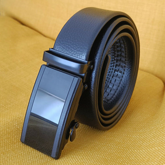 Microfiber Leather Belt For Men BLACK Ratchet Belt Automatic Buckle Closure
