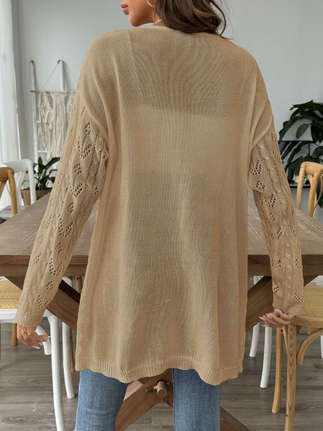 Sale - Openwork Open Front Long Sleeve Cardigan