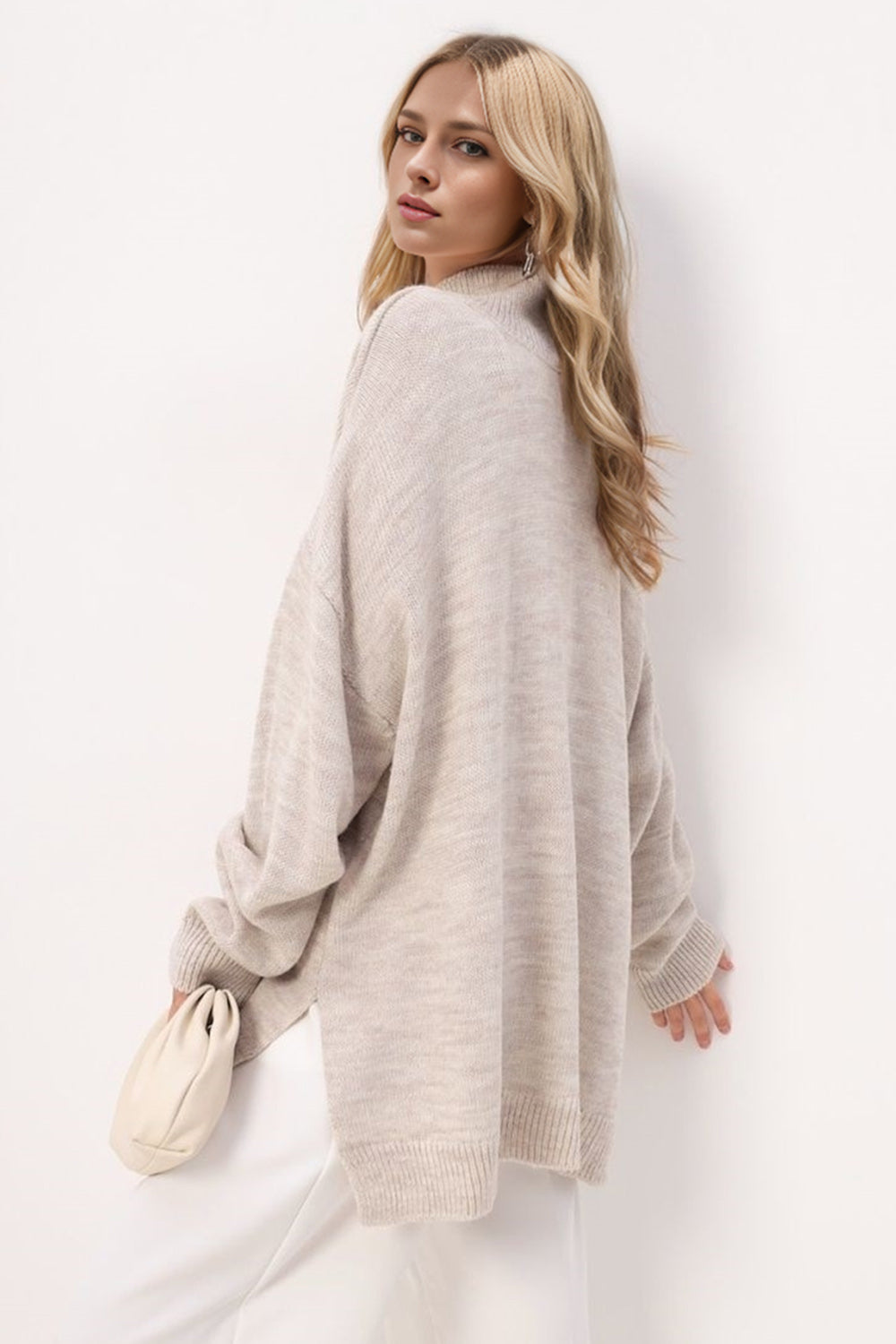 Basic Bae Side Slit Turtleneck Long Sleeve Sweater