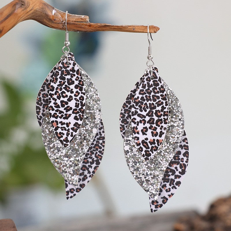 PU Leather Leopard Leaf Earrings