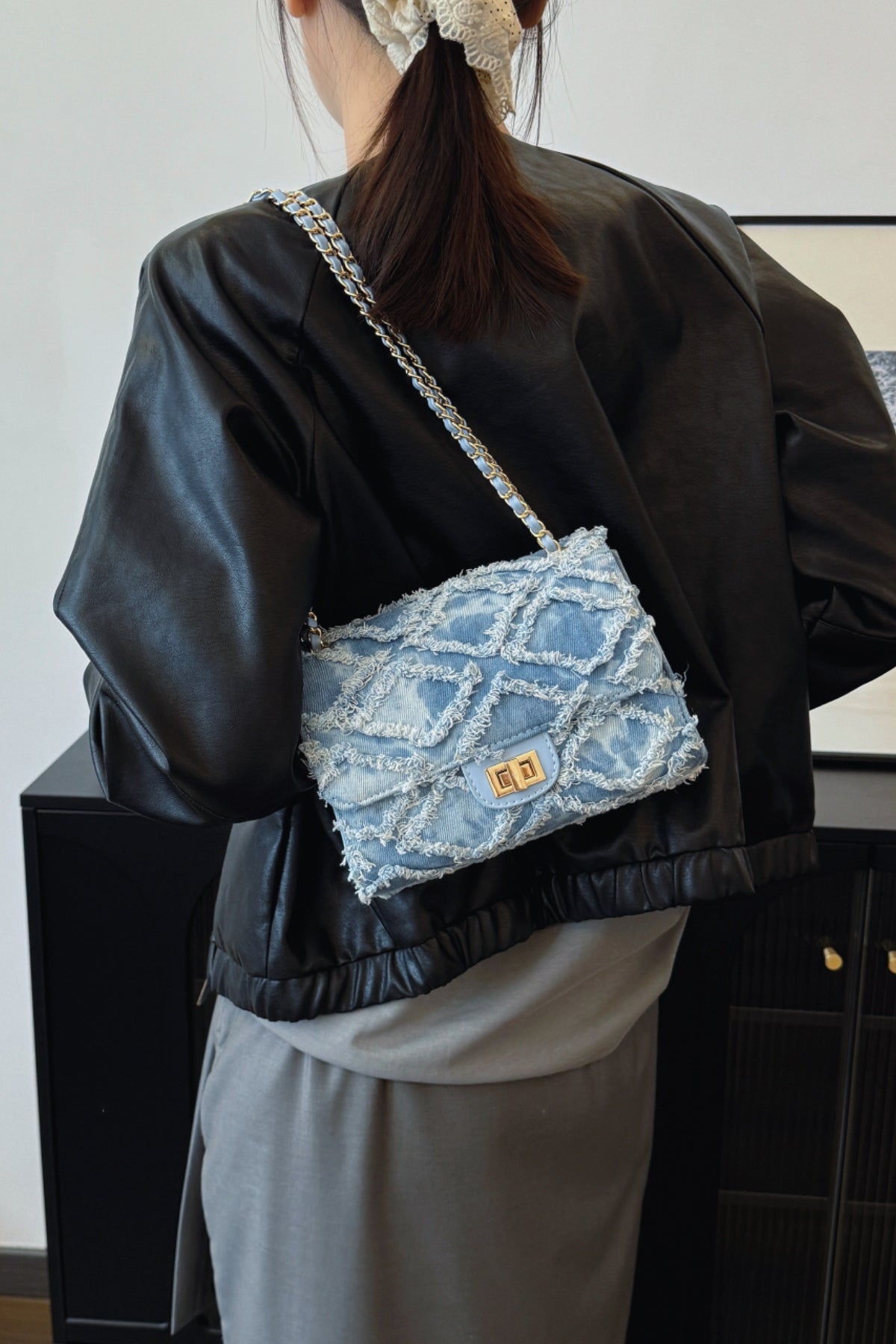 Raw Hem Denim Crossbody Bag