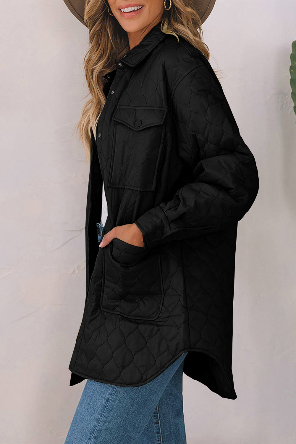 Quilted Snap Down Collared Winter Coat