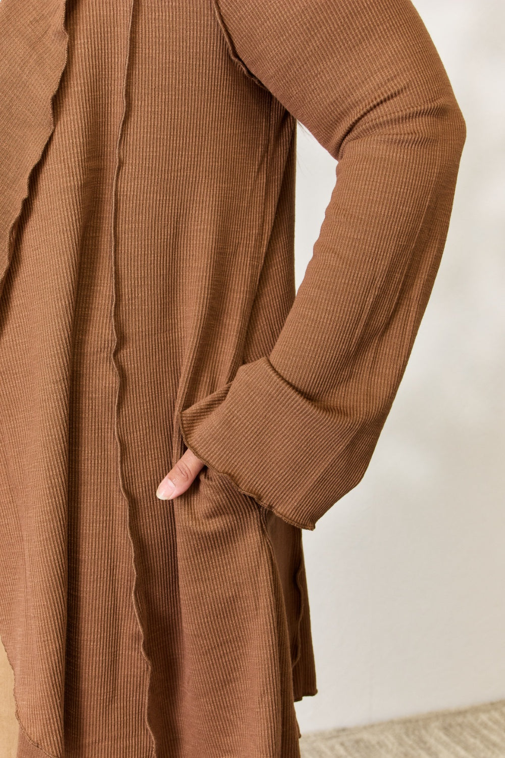 Coco Brown Culture Code Full Size Open Front Long Sleeve Cardigan