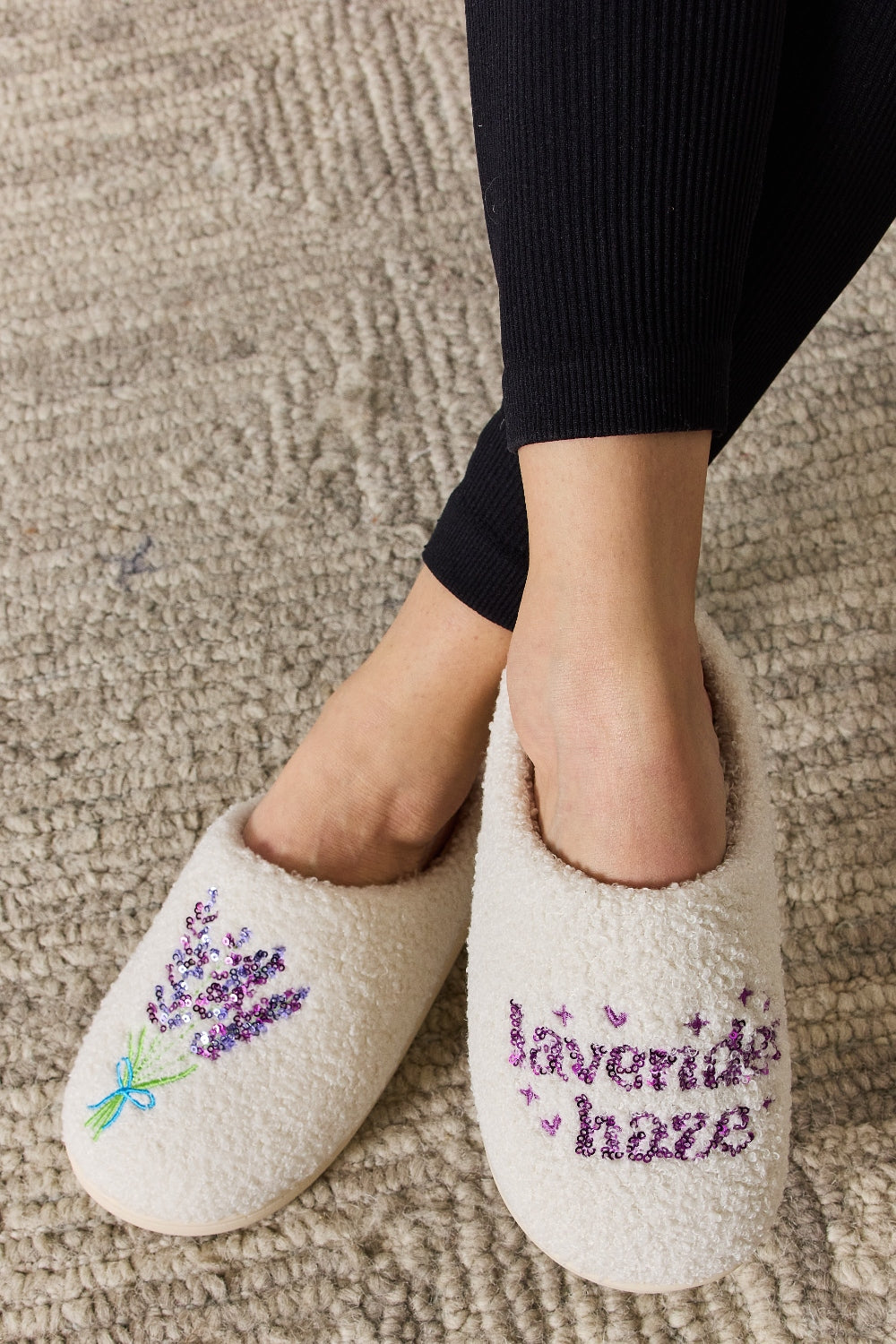 🔥Super Buy! Lavender Here Melody Sequin Pattern Cozy Slippers