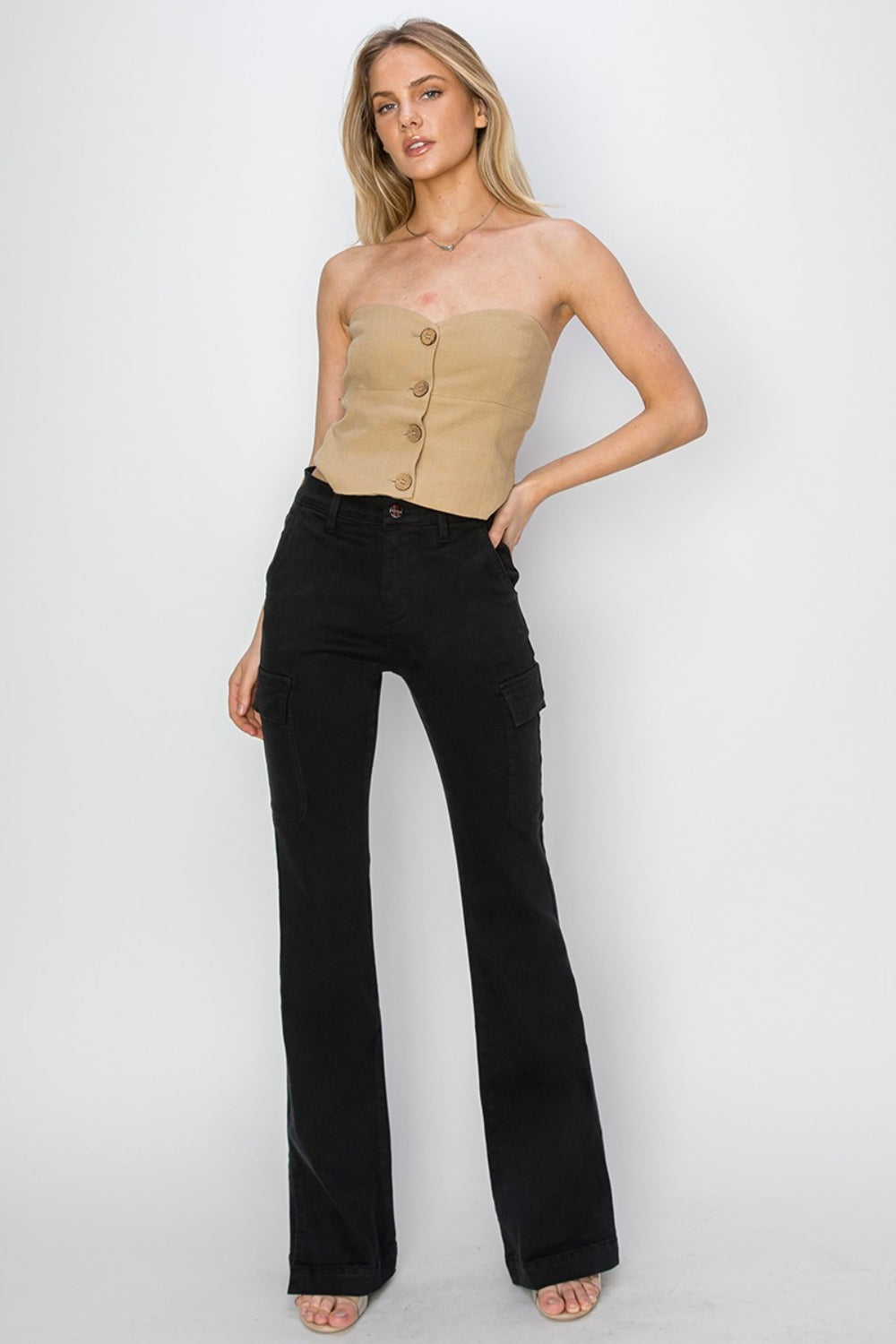 RISEN Full Size High Rise Side Slit Cargo Jeans