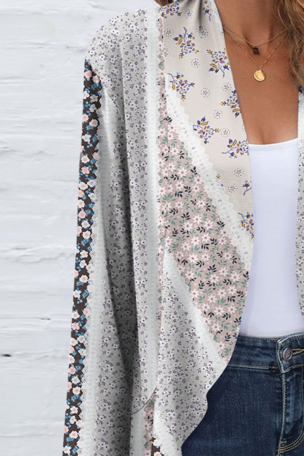 Printed Open Front Womens Long Sleeve Cardigan