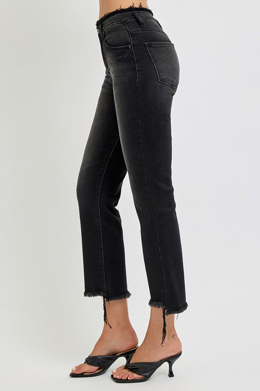 RISEN Full Size Raw Hem Cropped Flare Jeans Plus Size