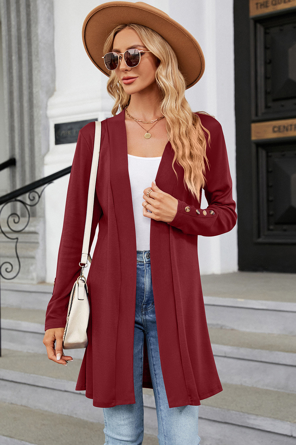 Open Front Womens Long Sleeve Cardigan