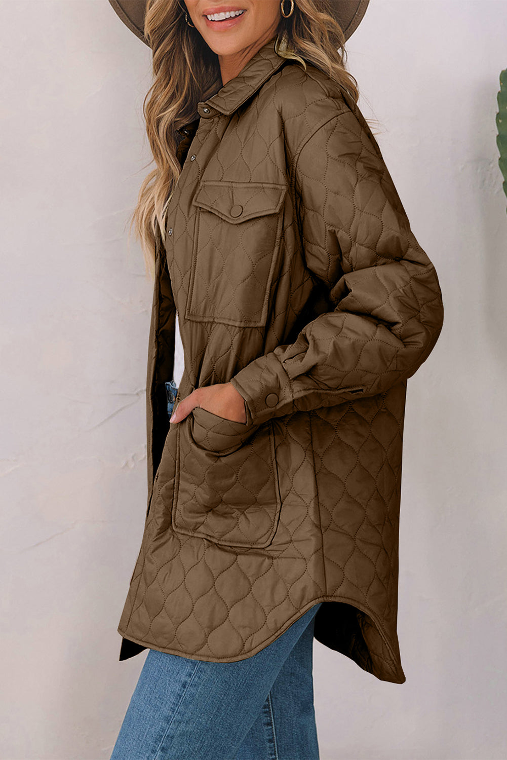 Quilted Snap Down Collared Winter Coat