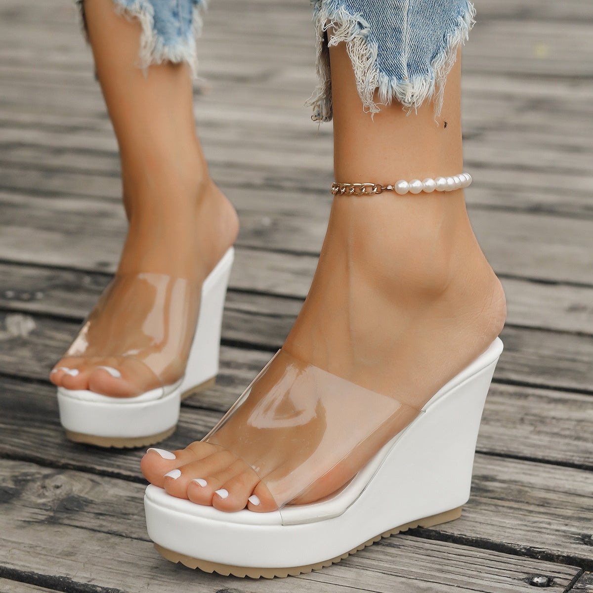 Open Toe Clear Top Wedge Sandals