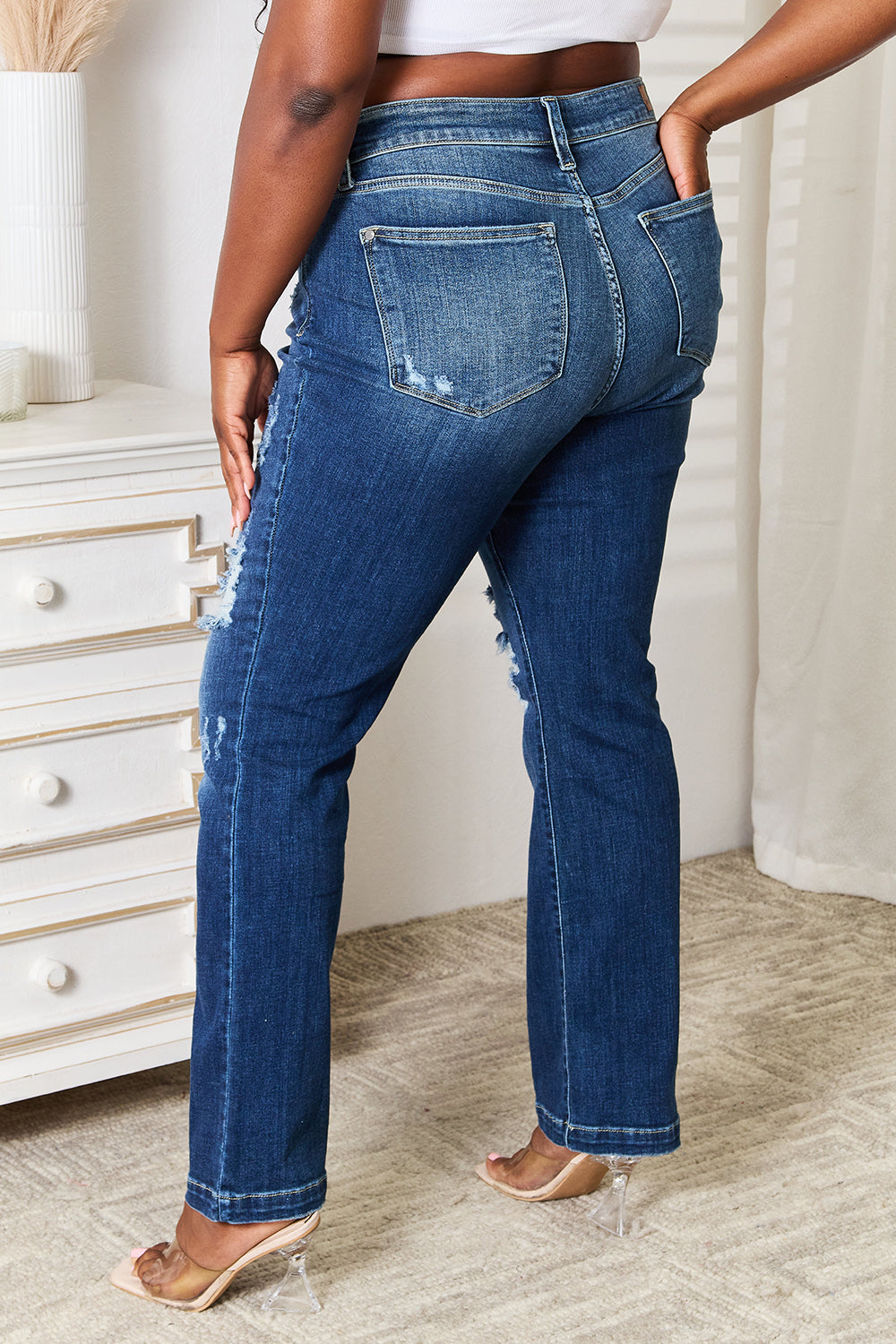 Judy Blue Full Size Mid Rise Hand Sand & Destroy Jeans