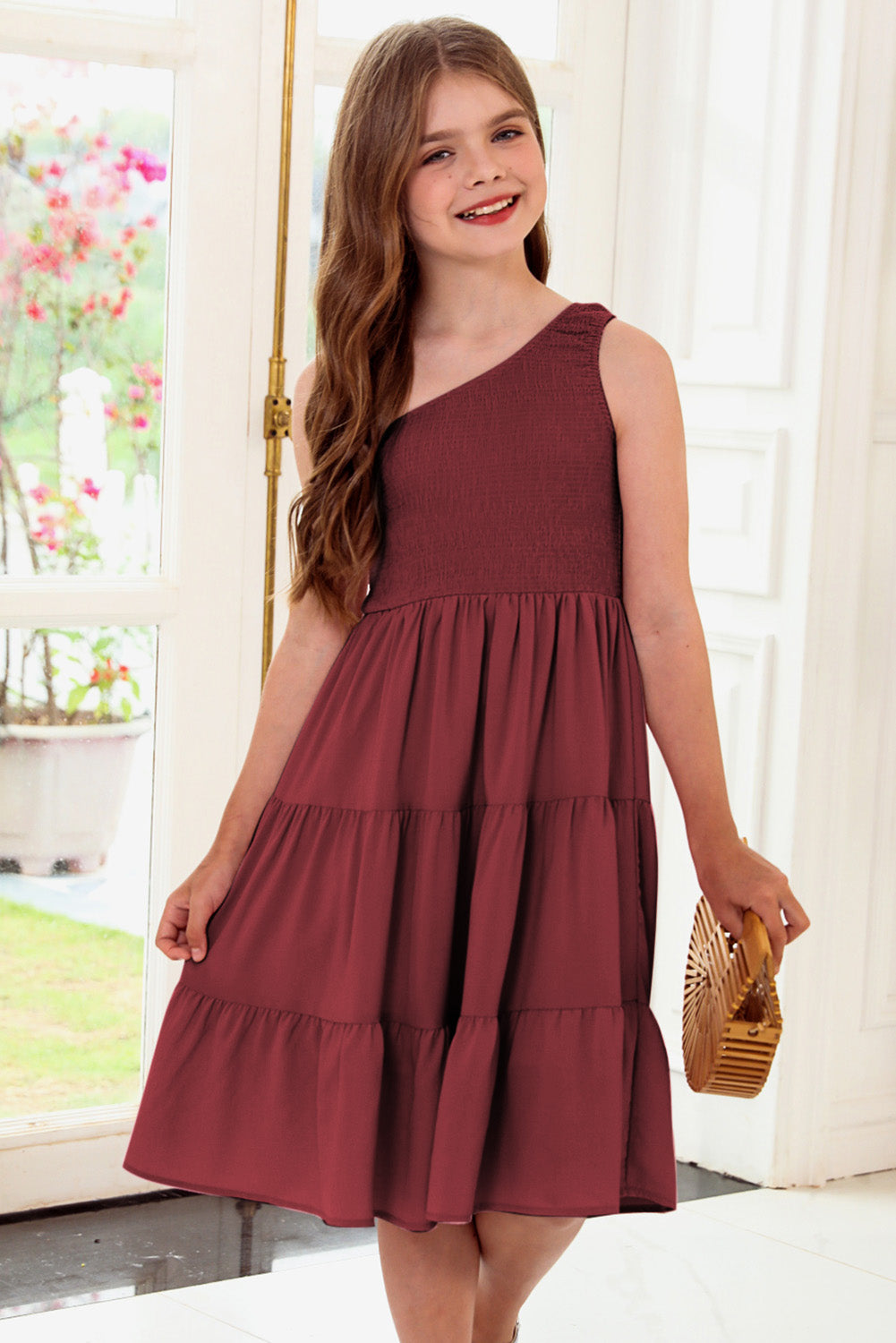 One-Shoulder Sleeveless Girls Tiered Dress