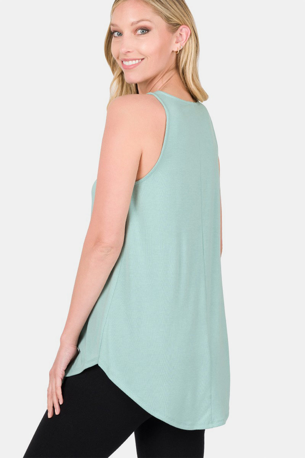 Zenana Round Neck Curved Hem Womens  Tank