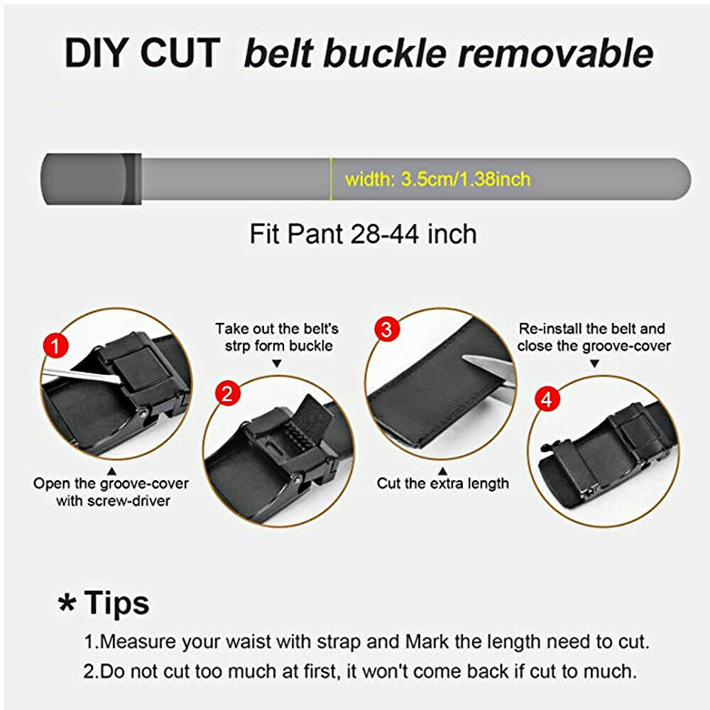 Microfiber Leather Belt For Men BLACK Ratchet Belt Automatic Buckle Closure