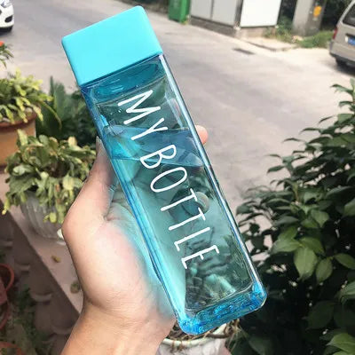 1Pc 500ml Transparent Square Plastic Matte Water Cup Outdoor Cold Juice Water Sports Cup with Portable Milk Rope Water Bottle