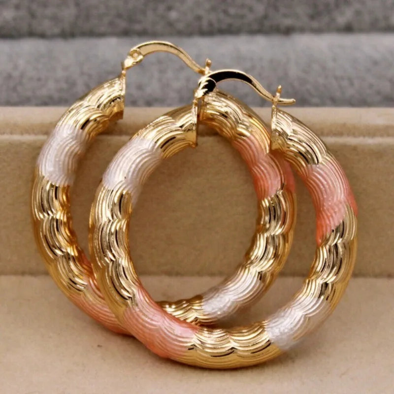 Bohemian Fashion Round Gold Plated Copper Hoop Earrings for Women 2023 New Vintage Jewelry Wedding Anniversary Party Gifts Acessories