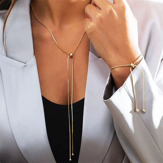 Simple Long Tassel Chain Necklace for Women Trendy Adjustable Choker Necklace