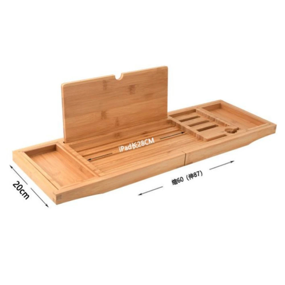 Expandable Luxury Wooden Bathtub Caddy Tray Accessories 23.62''-34.25'' Soap Dish Non Slip Tablet Holder