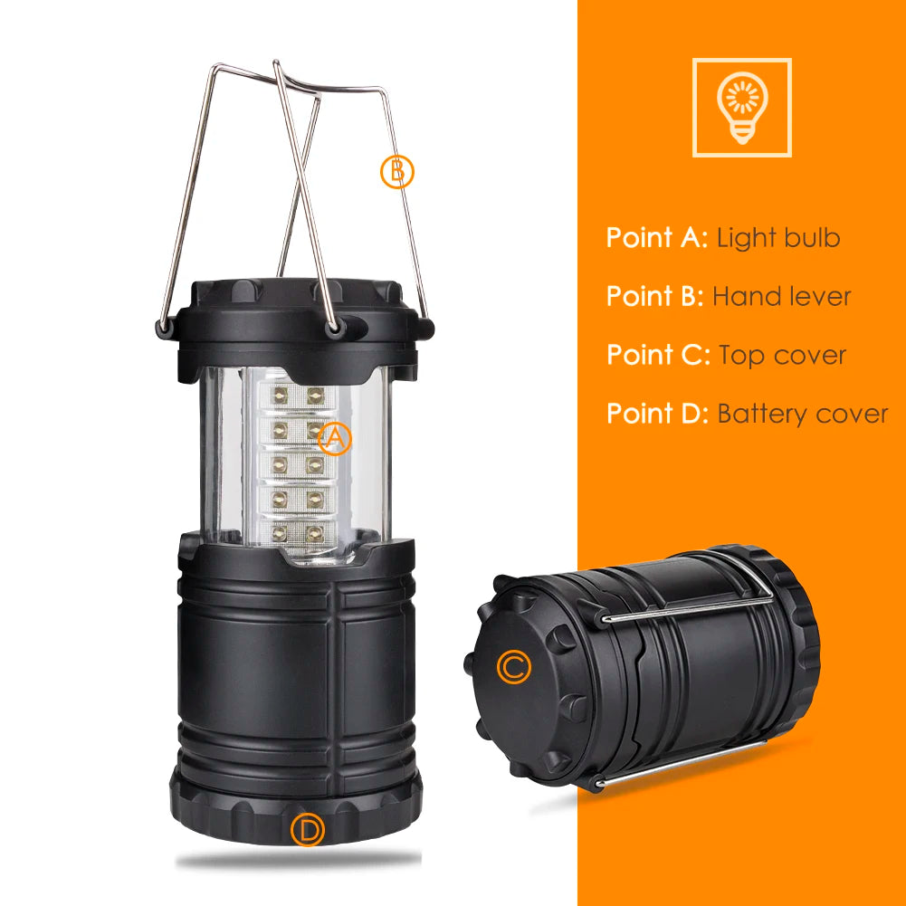 30LED Tent Lamp Waterproof Camping Light Power by 3*AA Battery Emergency Light Portable Lantern Working Lighting Flashlight