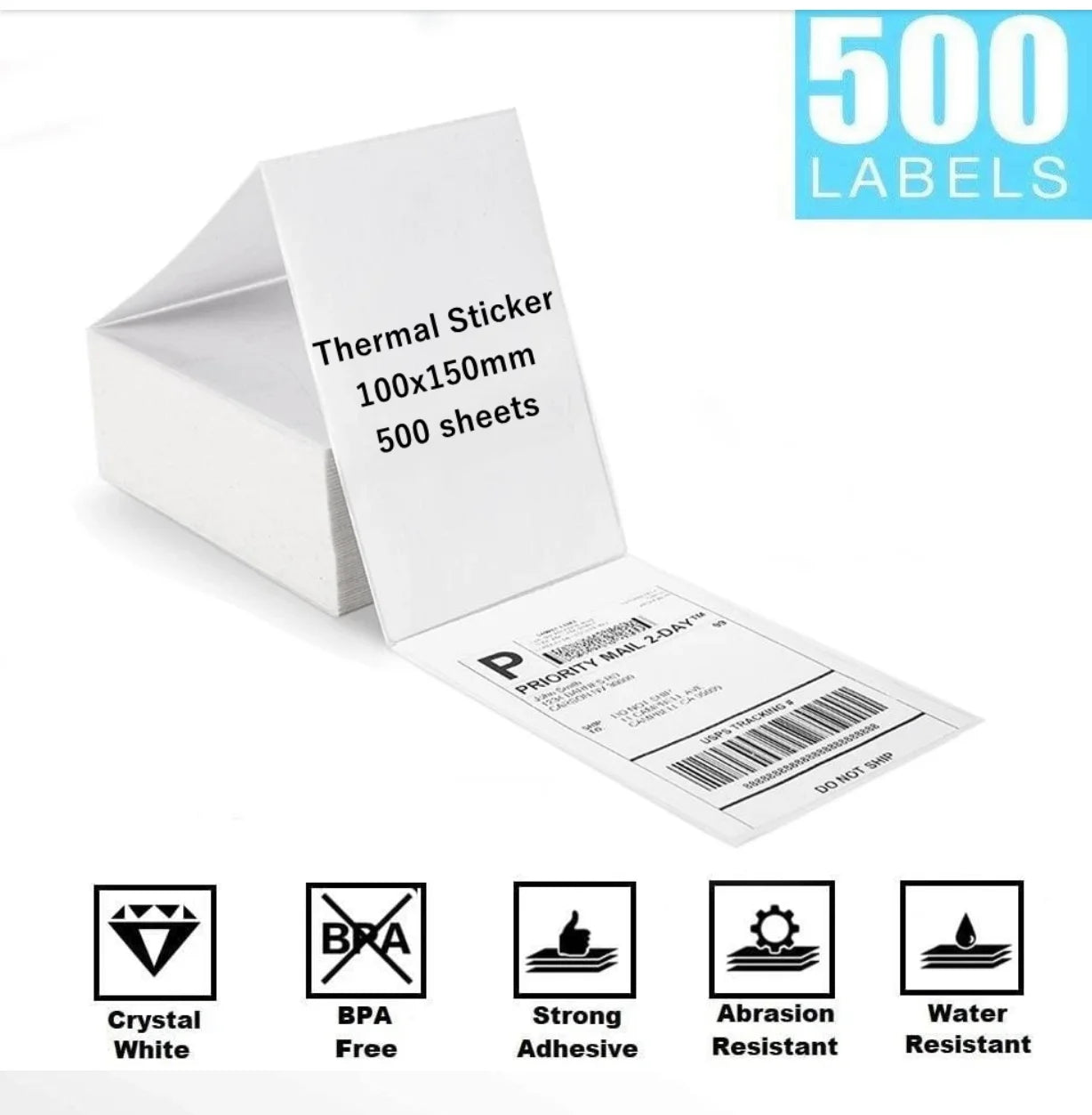 500 pcs /4x6 in (10.16x15.24 cm)  Thermal Transfer Printer Paper, Fan Folding Label, Waterproof/Oil Proof Sticker Permanen