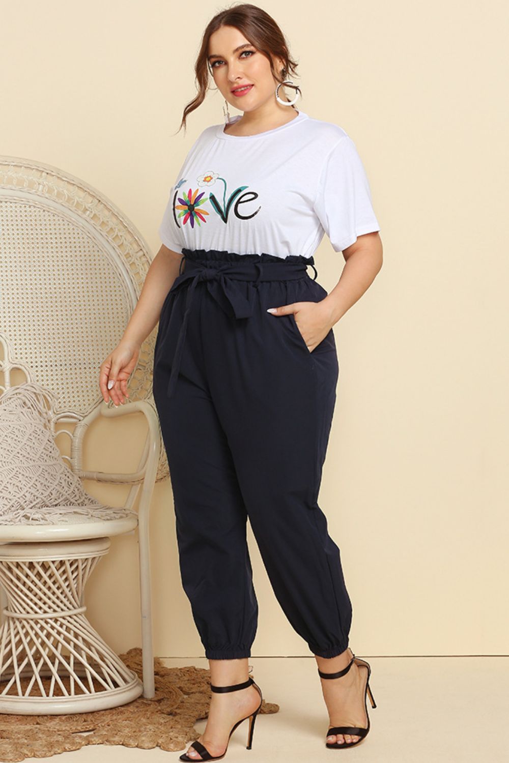 Graphic Tee and Belted Joggers Set