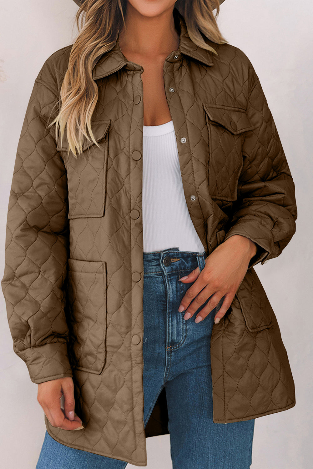 Quilted Snap Down Collared Winter Coat