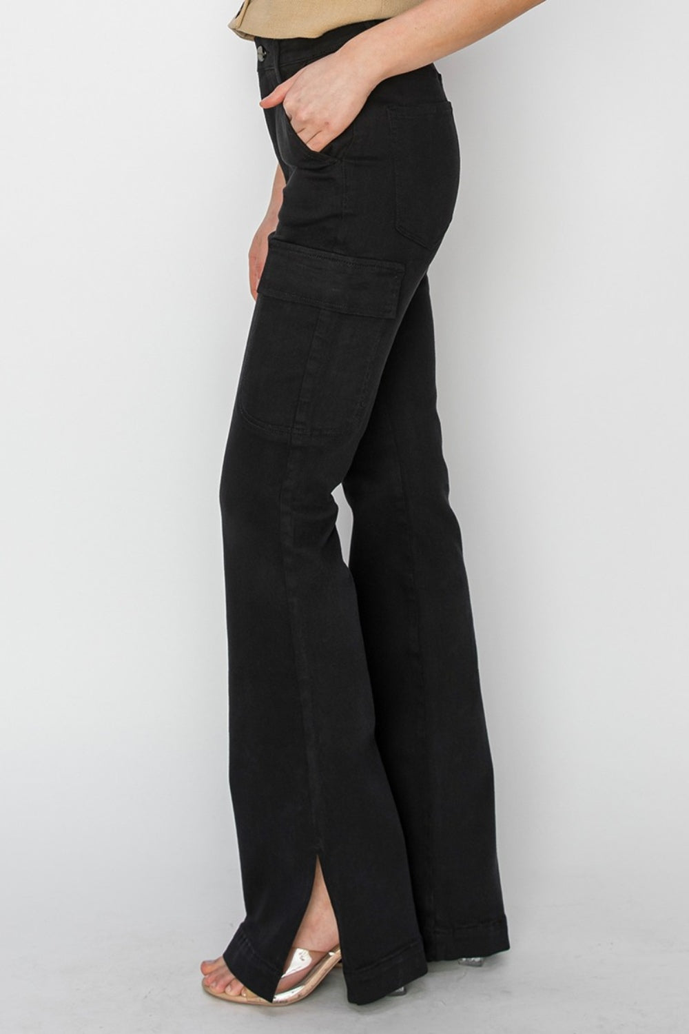 RISEN Full Size High Rise Side Slit Cargo Jeans