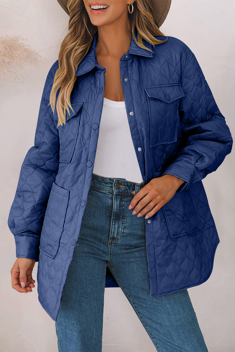 Quilted Snap Down Collared Winter Coat