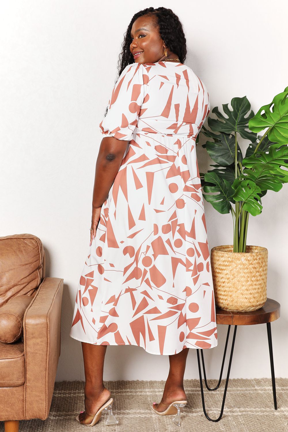 Surplice Balloon Sleeve Printed Dress