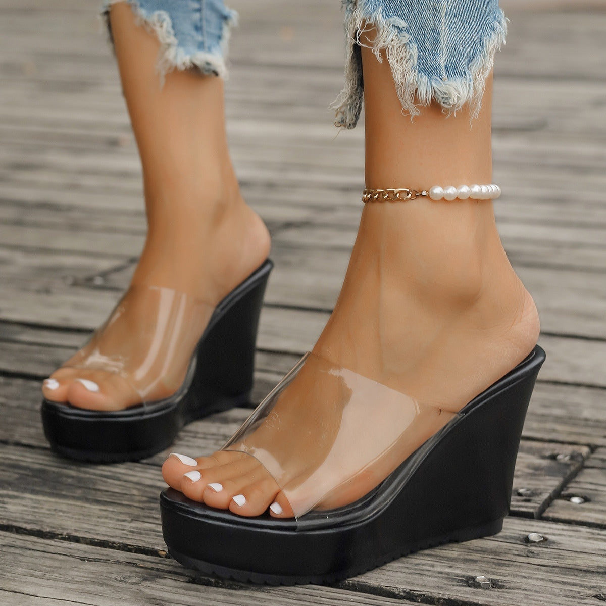 Open Toe Clear Top Wedge Sandals