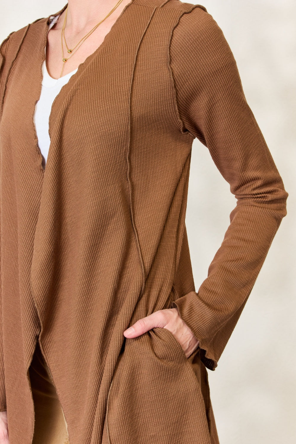 Coco Brown Culture Code Full Size Open Front Long Sleeve Cardigan