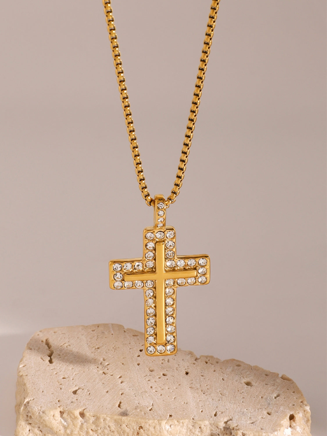 18K Gold-Plated Inlaid Zircon Cross Necklace