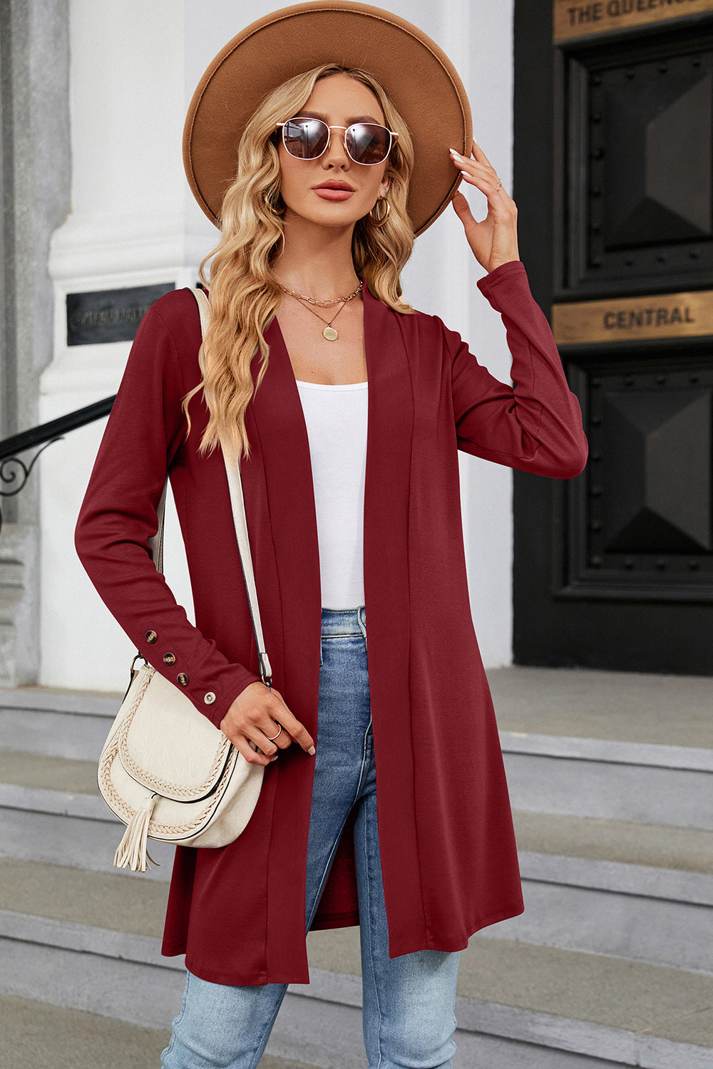 Open Front Womens Long Sleeve Cardigan