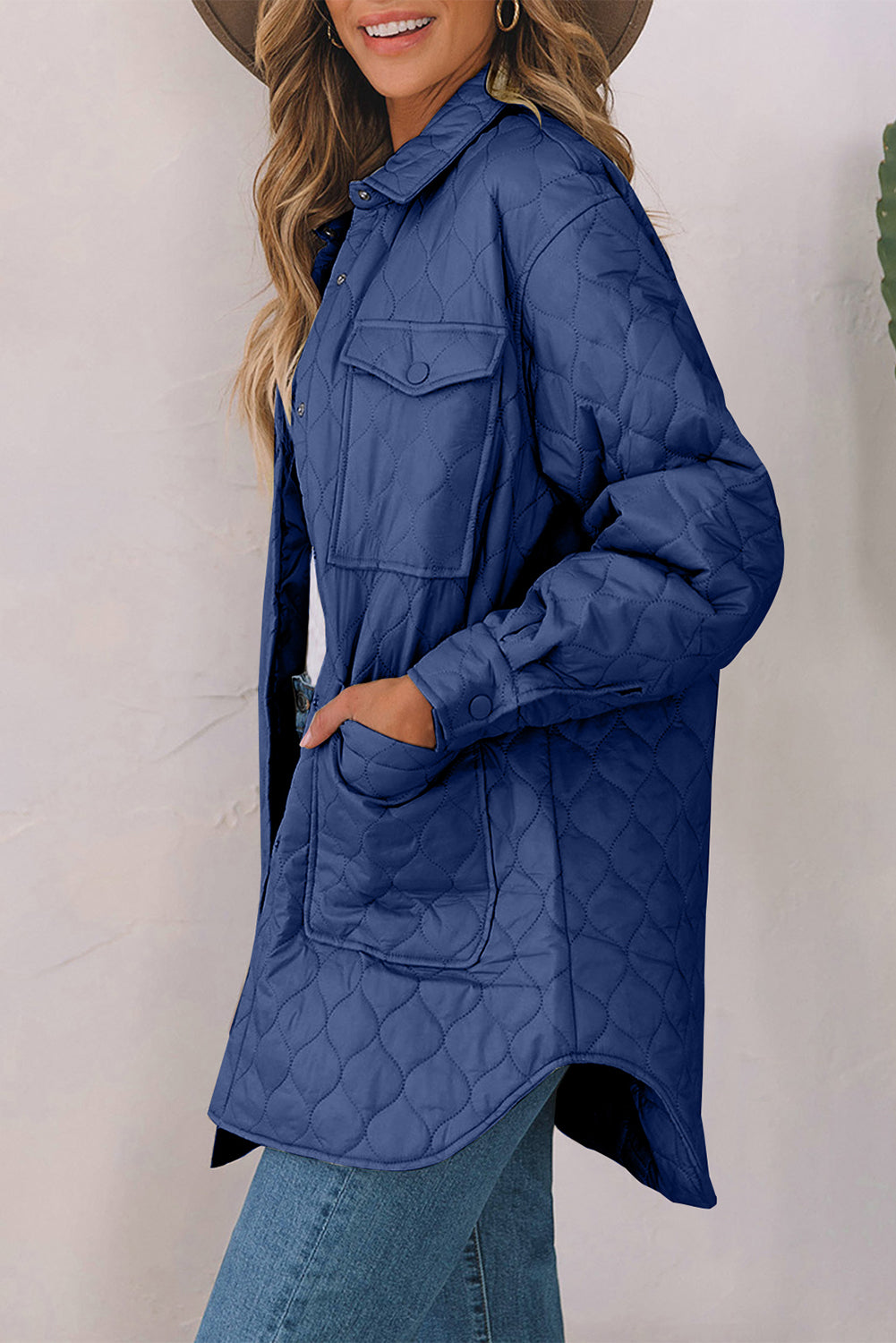 Quilted Snap Down Collared Winter Coat