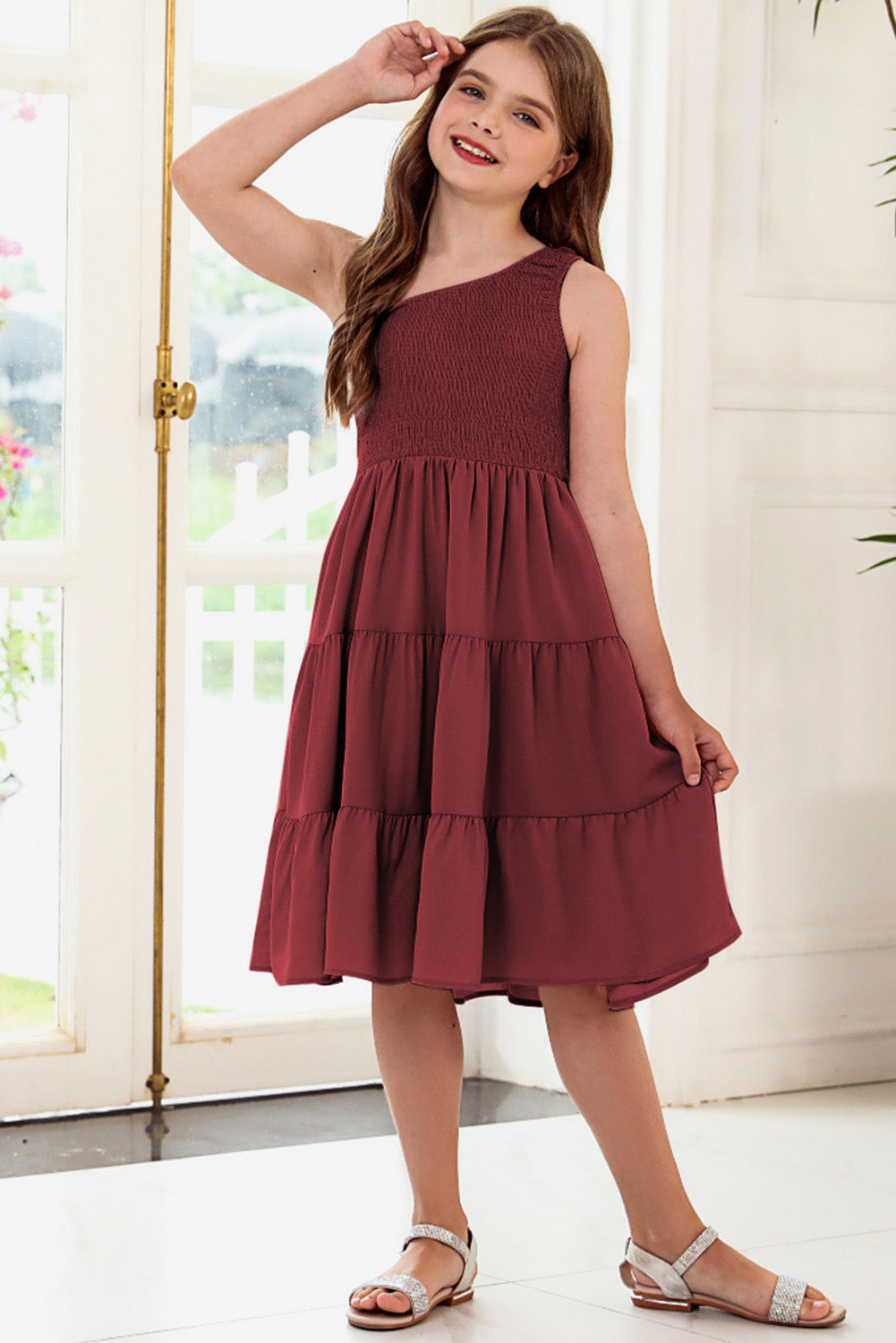 One-Shoulder Sleeveless Girls Tiered Dress