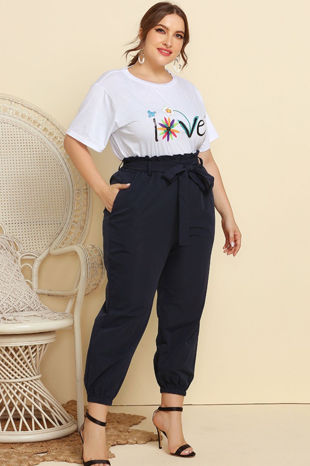 Graphic Tee and Belted Joggers Set