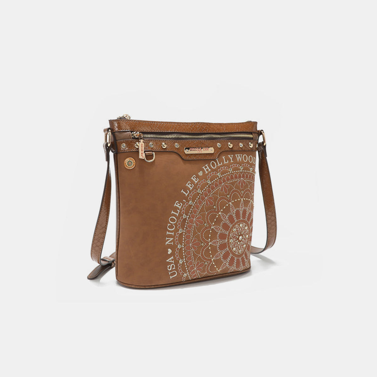 Nicole Lee USA Metallic Stitching Embroidery Inlaid Rhinestone Crossbody Bag/ Purse