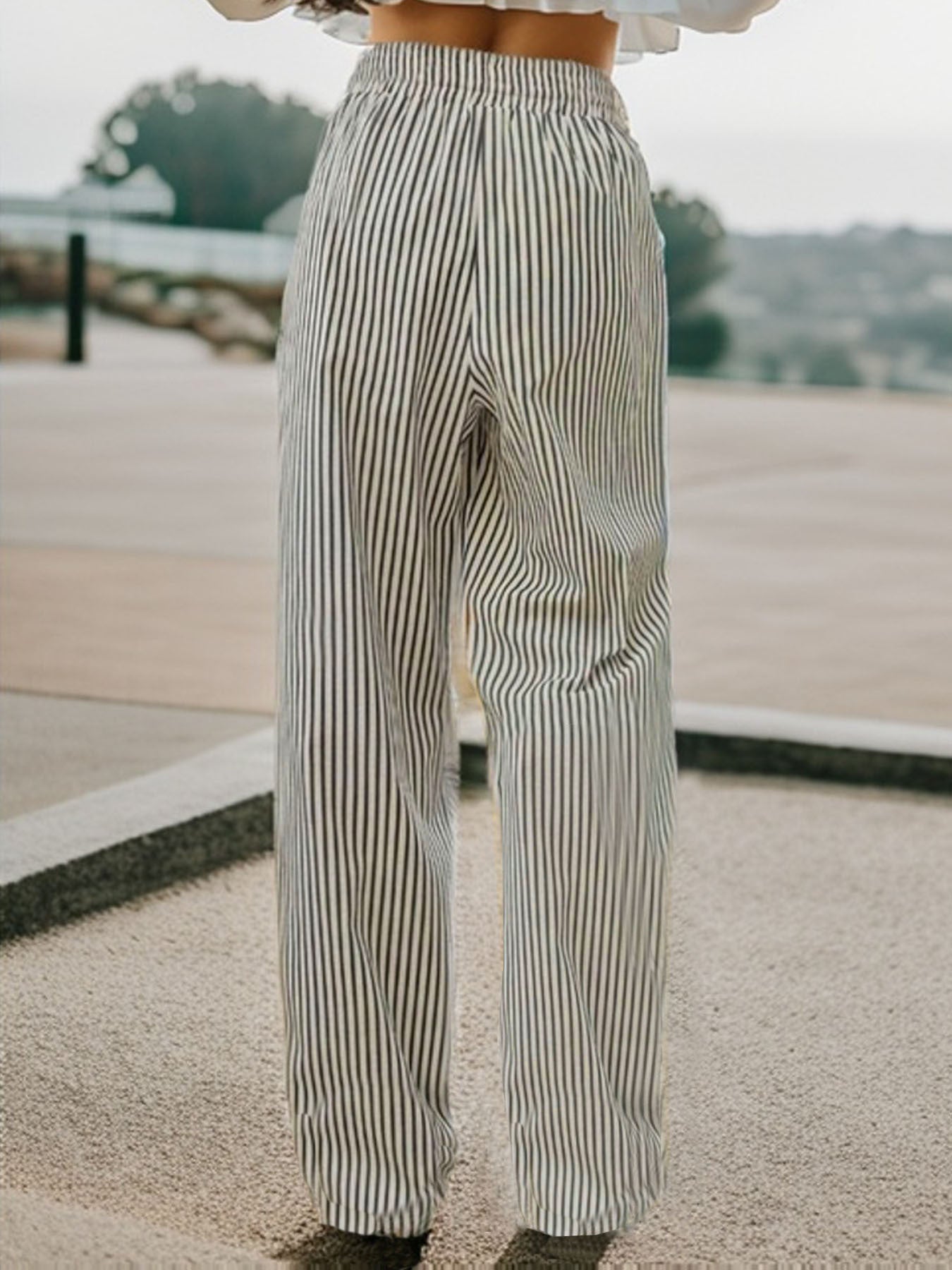 Striped Elastic Waist Pants