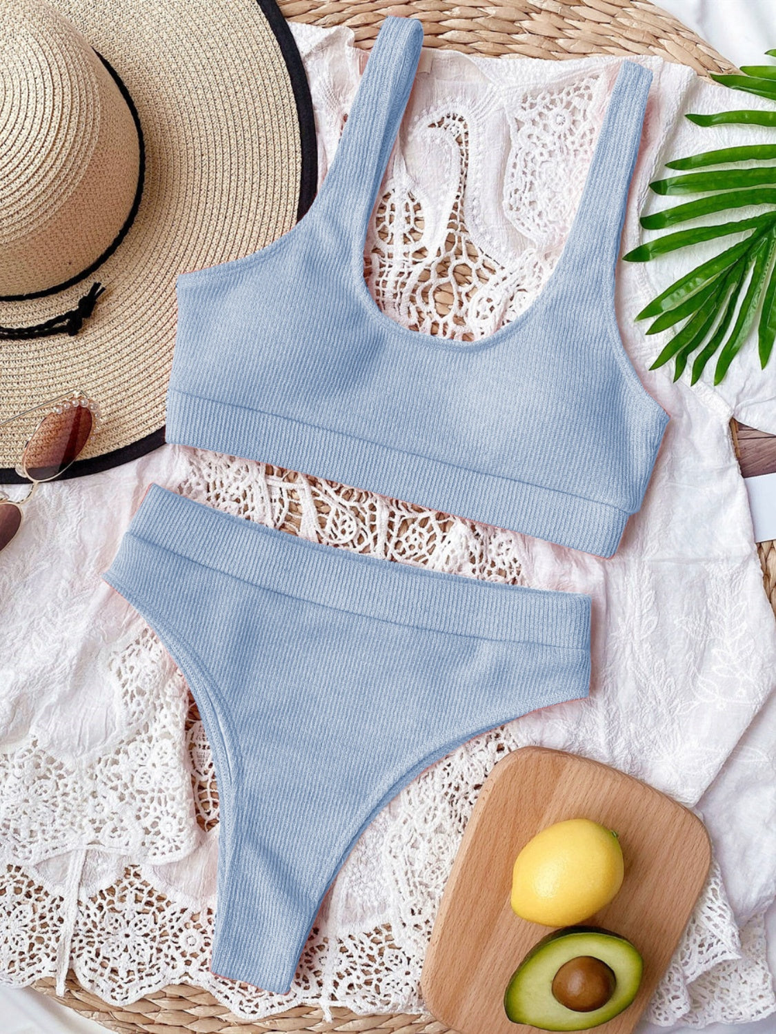 Scoop Neck Wide Strap Two-Piece Swim Set