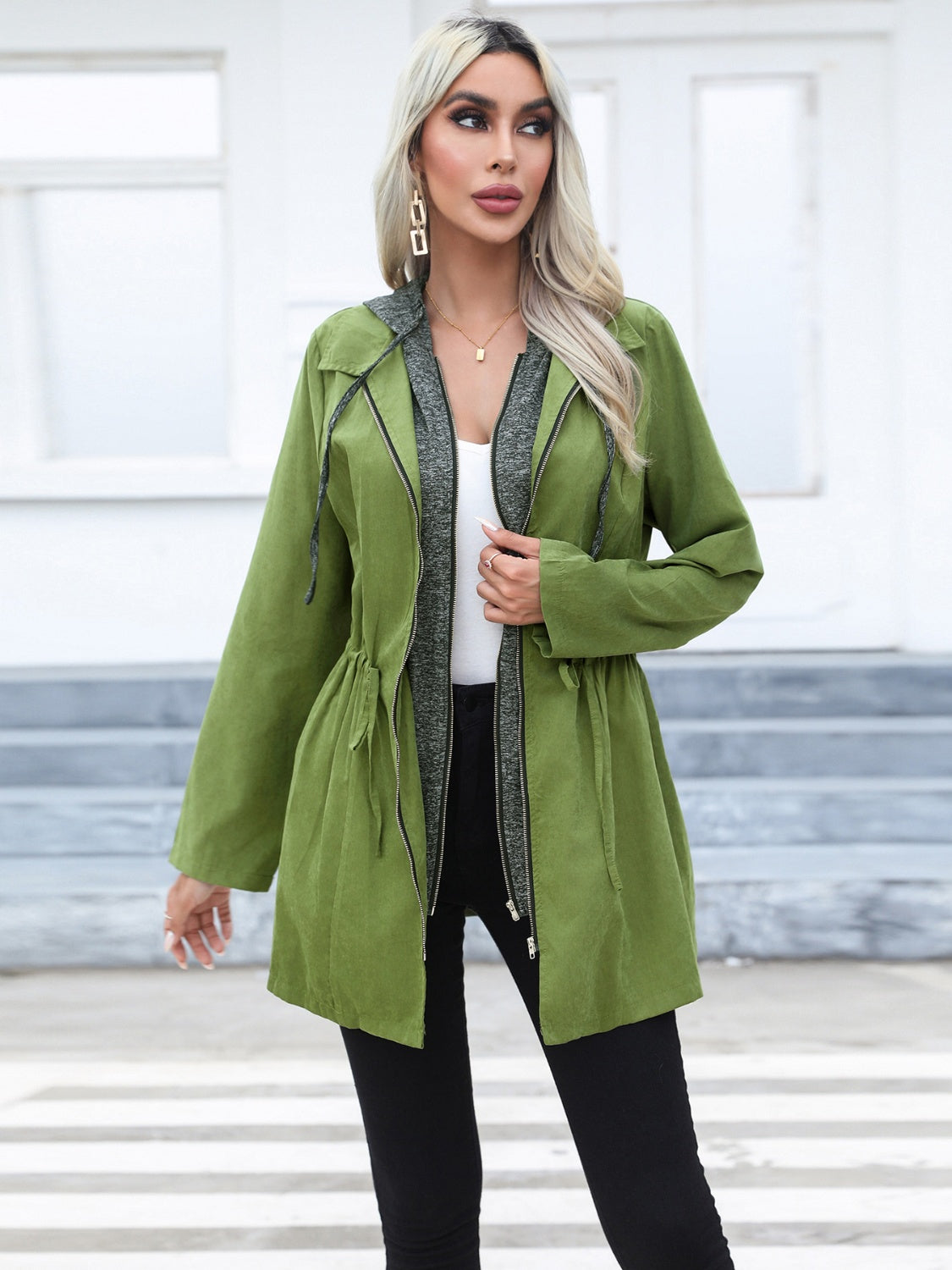 Zip Up Hooded Trench Coat