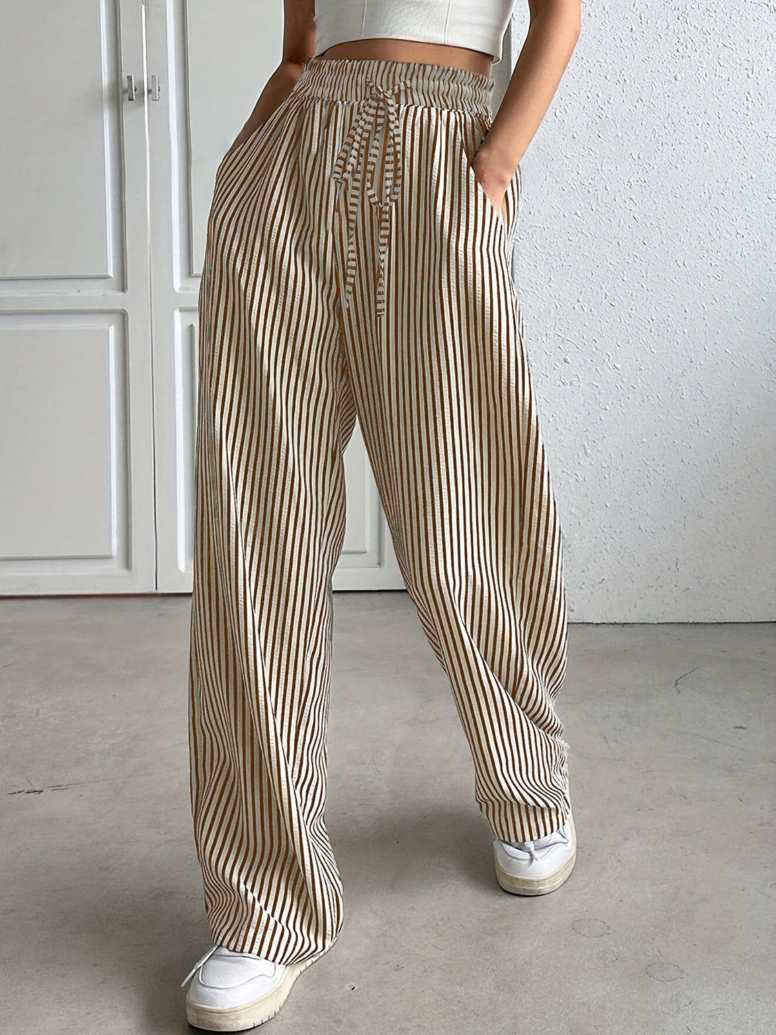 Striped Elastic Waist Pants