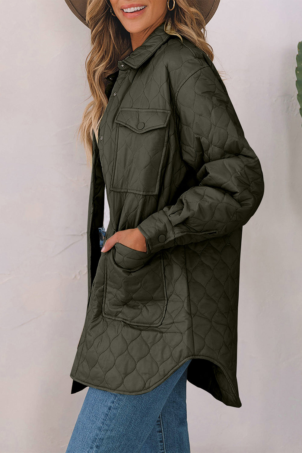 Quilted Snap Down Collared Winter Coat