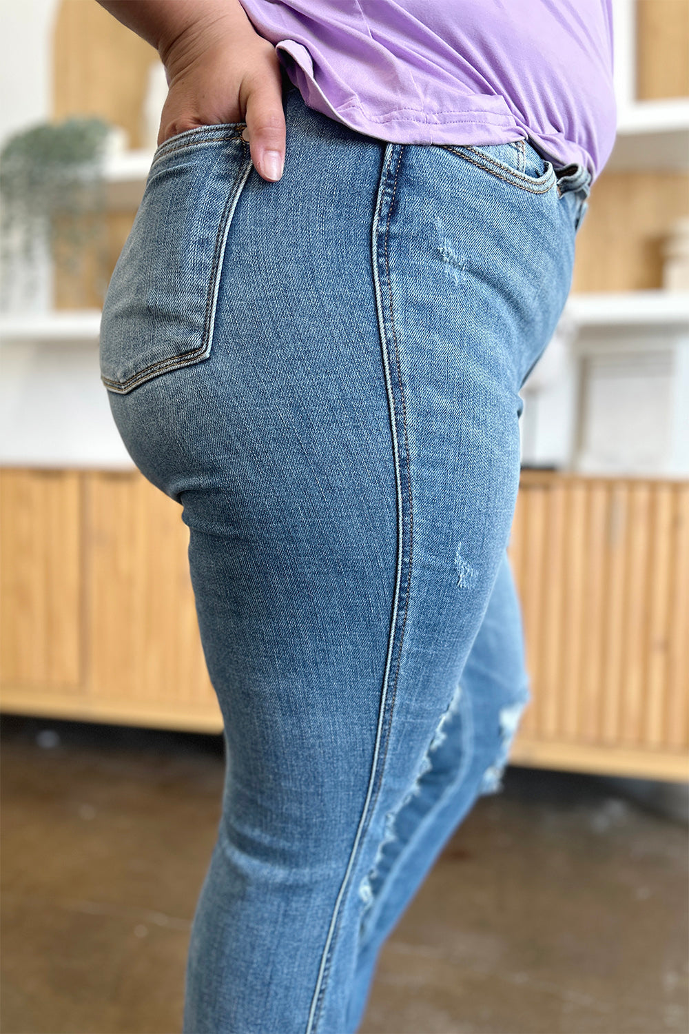 Judy Blue Full Size Distressed Raw Hem Jeans