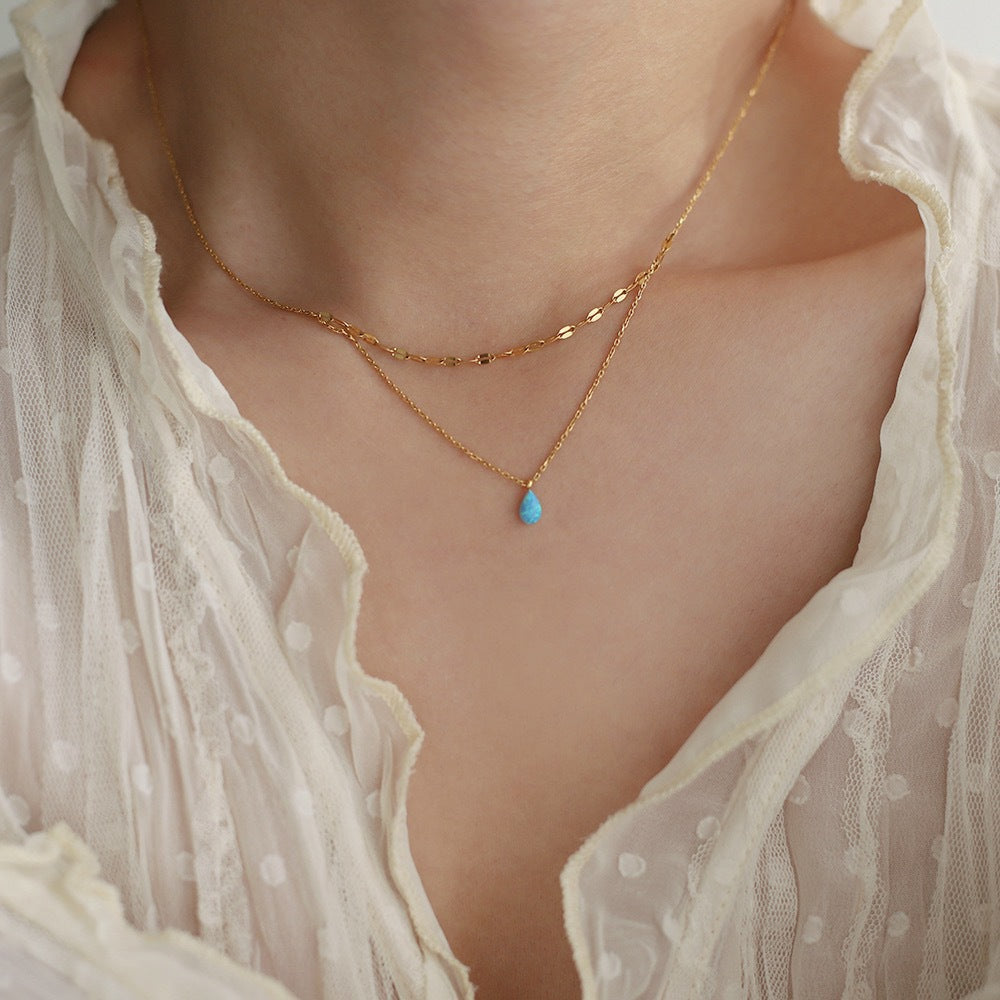 Stainless Steel Opal Pendant Necklace