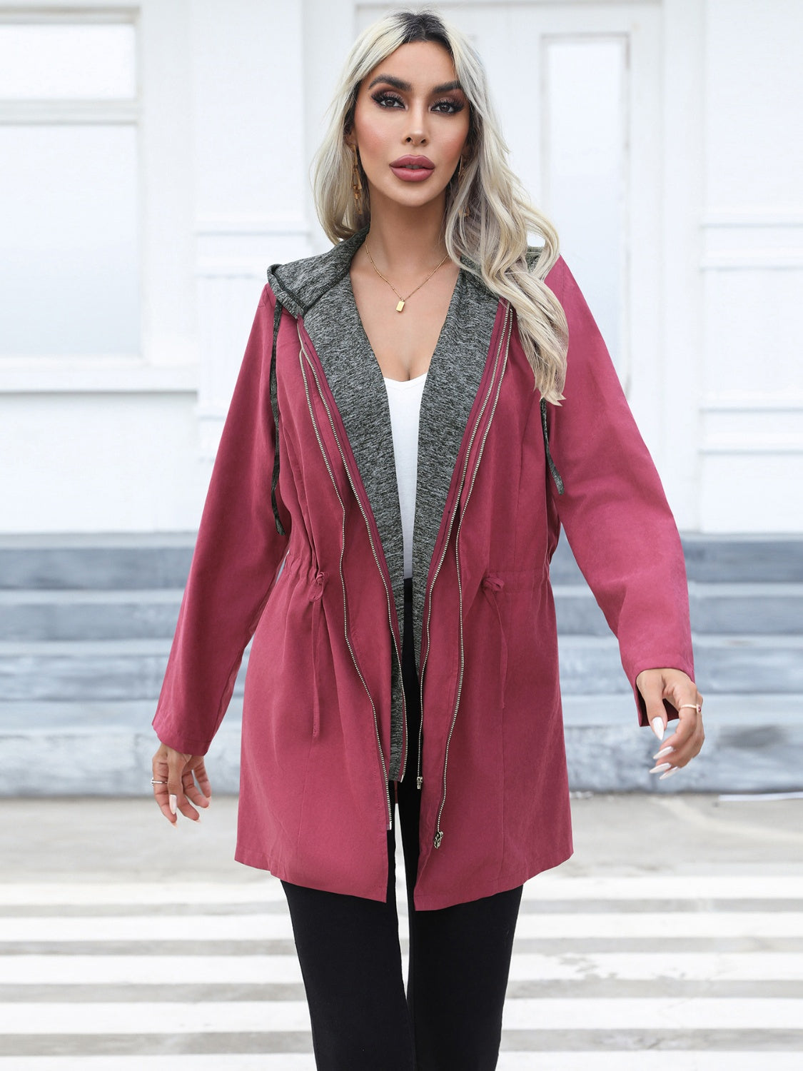 Zip Up Hooded Trench Coat