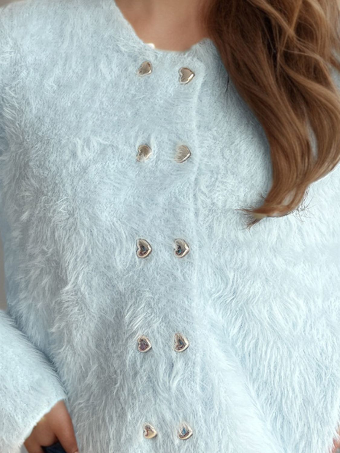 Heart Button Round Neck Cardigan