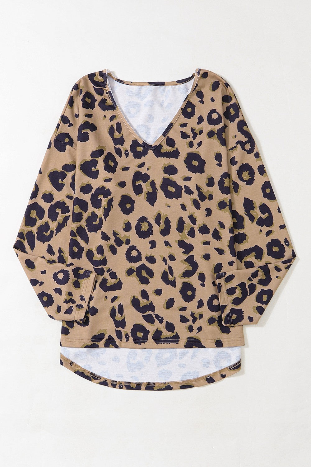 Leopard V-Neck Dropped Shoulder Blouse