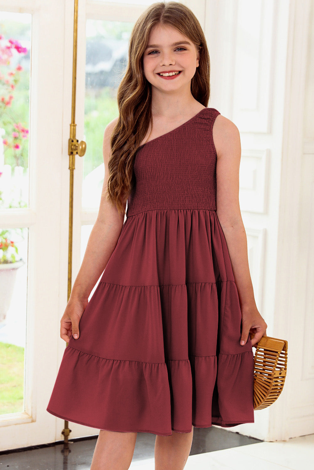 One-Shoulder Sleeveless Girls Tiered Dress